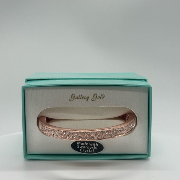 Rose Gold Tone Pave Crystal Hinged Bangle Bracelet Made with Swarovski Crystals - Picture 1 of 11
